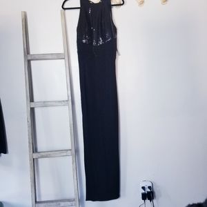 NWT R&M RICHARDS BLACK FORAL MAXI DRESS WITH SEQUINS SIZE 12